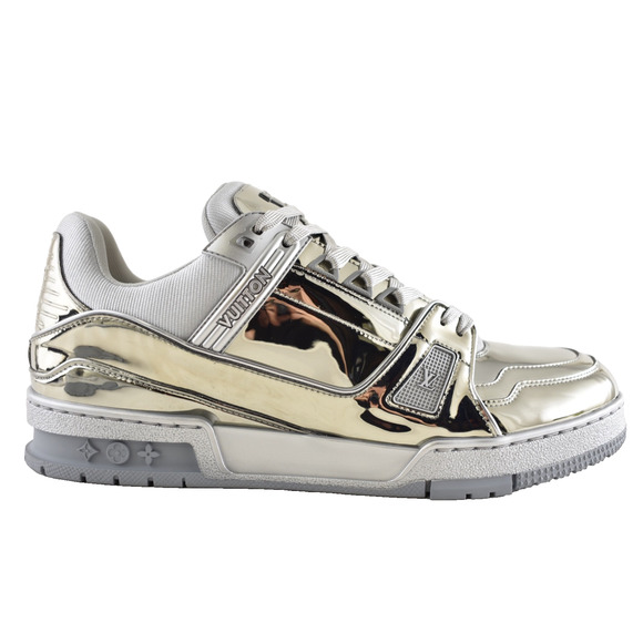Louis Vuitton Chrome Metallic Mirror Silver Low Top Trainer Sneaker UK 9 US10 11 - Picture 1 of 16